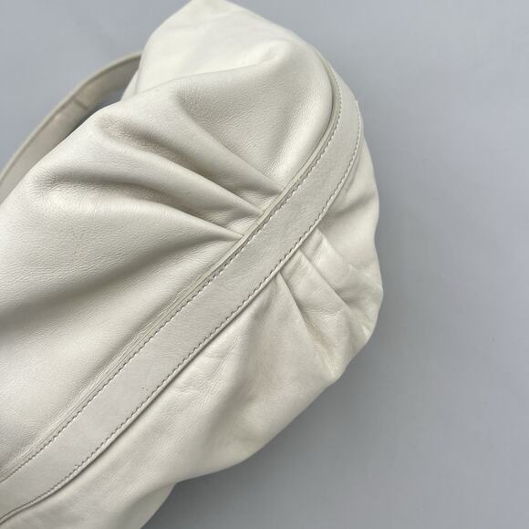 Prada Tessuto Hobo Shoulder Bag Embossed Logo White Leather - Picture 4 of 16